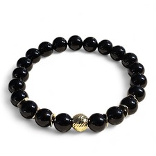 Turmalin Schörl stab. Armband & 925 Silber vergoldet, elastisch handgefertigt