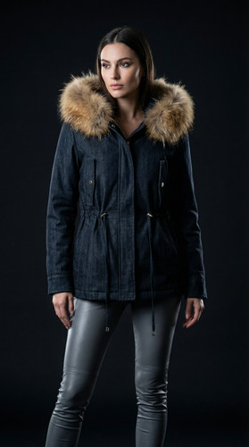 Jeansjacke parka finn - jeansjacke, finn-raccoon