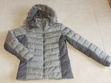 Neue silbergraue Ski- oder Winter-Steppjacke mit schicker Kunstpelz Kapuze Gr 40