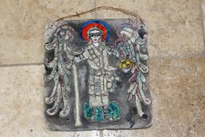 TRUE VINTAGE Beton Wandbild 32x29,5 farbiger Engel 70er OA MX concrete mural 70s