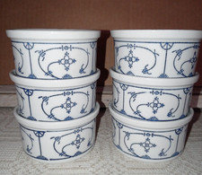 6 Ragoutfin Schalen, GDR Jäger Eisenberg Kobaltunterglasur, Strohblume