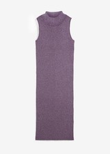 Strickkleid mit Glanzgarn Gr. 36/38 Weinbeere Silber Midi Freizeitkleid Neu