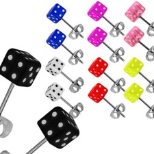 Ohrstecker Würfel Kinder Damen Kind Neon glänzend hell Ohr blau weiß rot Acryl