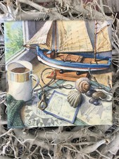 Bild Bootshaus 15x15 cm Keilrahmen Impressionen Muscheln Segelboot Stilleben 