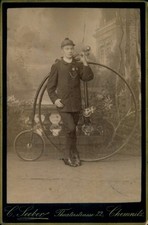 Kabinett Foto Chemnitz in Sachsen, Mann mit Hochrad, Fahrrad - 11384901