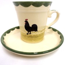 Tasse Unterteller Kaffee Tee Zeller Keramik Fayencerie Hahn und Henne 2 tlg.