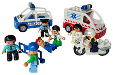 LEGO Duplo Set - Polizei - Sanitäter - Figuren - Motorrad - Auto - Krankenwagen
