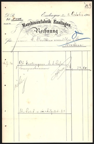Rechnung esslingen 1901 - esslingen,