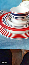 tchibo geschirr für 2 personen.streifen rot blau,12 teile