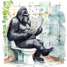 Wandbild Affe Zeitung Toilette