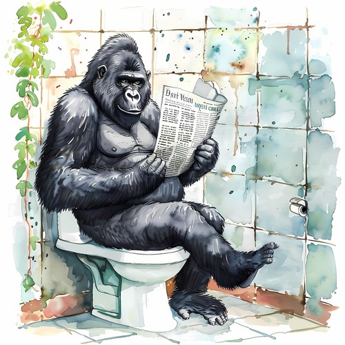 Wandbild affe zeitung toilette - wandbild,