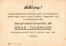 E 1759 Dokument, 1944, Bergnotkommando, Bergrettung, Fallschirm, Notlandung,