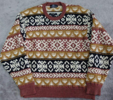 BALENCIAGA 90s Vintage Knit Sweater Brown Fair Isle Pattern Size 4 Rare Used