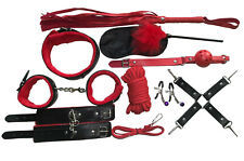 BDSM Bondage Set Leder Fessel Handfesseln Fußfesseln Halsband Fesselset rot