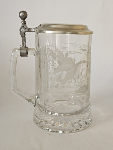 Glas bierkrug mit zinndeckel - glas-bierkrug,