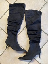 NEU OVERKNEE-STIEFEL Gr.40 WILDLEDER-OPTIK SCHWARZ REIßVERSCHLUß PFENNIG-ABSATZ