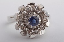 Saphir Brillant Ring 585 14k Weiß Gold Gr. 57 0,35ct  *