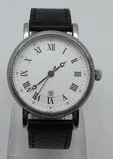 Hirsch Herrenuhr,Armbanduhr,Datumsanzeige,schwarzes Lederband,die Uhr läuft,