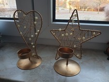 2 Teelichthalter  (Herz und Stern) Metall  messingfarben - unbenutzt