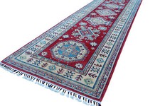 Teppich Orient Afghan Kazak Läufer 80x290 cm 100% Wolle Handgeknüpft Rug rot