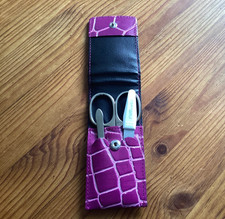 Nagelpflegeset hochwertig Maniküre Pediküre Lederetui  Edelstahl 3 tlg.?in LILA