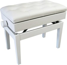 KLAVIERBANK - PIANO STUHL - HÖHENV. - WEIß HOCHGLANZ - NOTENFACH - LEDER WEISS