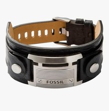Fossil Herren Armband JF84816040 Leder Edelstahl Schwarz Vintage 25cm Manschette