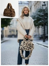 Tasche Plüsch Shopper Leo Print Fellimitat Fell Kunstfell Winter Umhängetasche