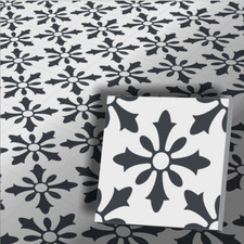 Zementfliesen Flora schwarz