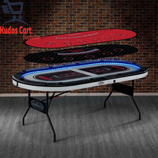 Barrington Pokertisch für 10 Spieler mit LED-Leuchten gepolsterte Armlehnen Getränkehalter 