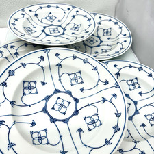 Strohblume Indisch Blau 6 Suppenteller gewellter Rand 24/23,5 cm handbemalt