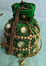 HANDGEMACHTE INDISCHE KUNST ETHNISCHE CLUTCH SEIDE POTLI BATWA BEUTEL TASCHE HANDTASCHE PERLENARBEITEN LESEN