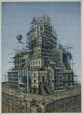 "Kulissenturm"  Farbradierung mit Aquatinta, signiert, J. Schoenfelder