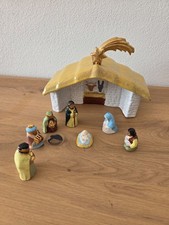 Vintage Weihnachtskrippe aus Keramik – Komplettset mit Stall & 8 Figuren
