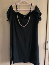 Schwarzes Schlichtes Kleid/Cut Out/Kettendetail/offene Schulter/ 2 XL 