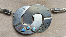 Ausgefallen: Opal-Silber-Strickketten-Designercollier massiv 68 g Vintage c.1990