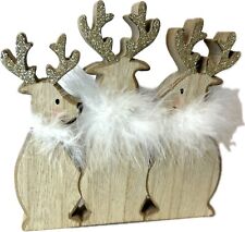 Hirsch Elch Rentier 3er Gruppe Weihnachten Holz mit Federboa 15 x 15 cm