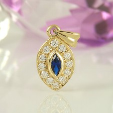 Anhänger 585 Gelbgold 14K 1 blauer Saphir Edelstein synthetisch Zirkonia Besatz