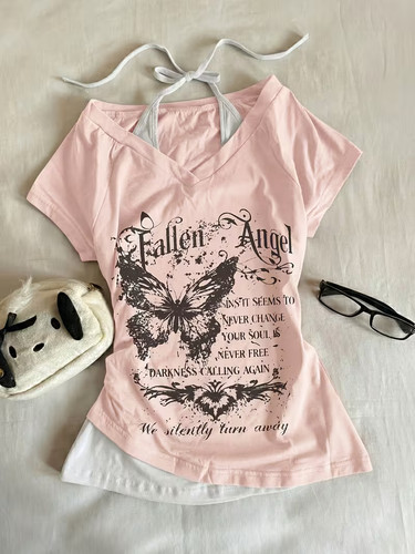 Y2k vintage shirt top rosa - y2k, t-shirt