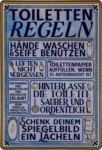 Blechschild toiletten regeln - blechschild,