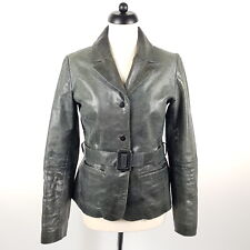 Stefanel Leder-Blazer Damen M Grün Lederjacke Gürtel Used-Look Jacke