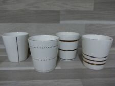 4er Set Porzellan Kaffeebecher Teebecher shabby Chick beige mit Goldstreifen 