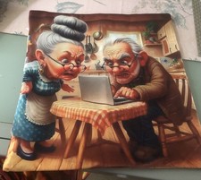 Kissenbezug 40x40 Motiv Oma und Opa Laptop