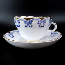 KPM Berlin Porzellan Kaffeetasse + Untertasse 1849-1870 Handbemalt Blau/Gold