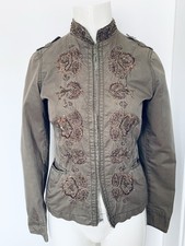Zara Jacke Blazer Grösse 36 Oliv Khaki Bestickt Damen Baumwolle