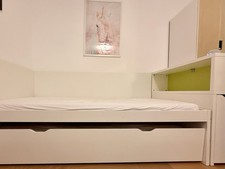 IKEA FLAXA Bett + Ausziehbett 2x MALFORS Matratzen 90x200 Weiß/Grün +  Stauraum