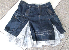 MC PLANET jeansrock LUXUS M 38 patchwork rock rüschen stickerei print druck blau