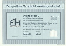 Europa-Haus Grundstücks AG, Frankfurt/M 1991 Blankette, DM 500 Inhaberaktie