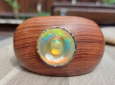 Goldschmiede Edelholz Armreif mit Opal 925 Silber handmade Kiodesign