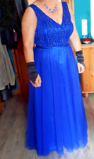 Hofstaat Kleid Ballkleid Abendkleid royal blau Gr. 44 / 46 A-Linie V-Ausschnitt